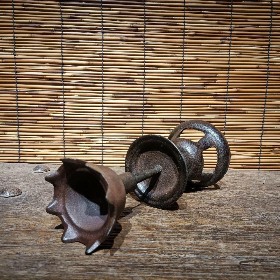 Old Chinese Iron Lotus Flower Style Candle Holder For Sale 1