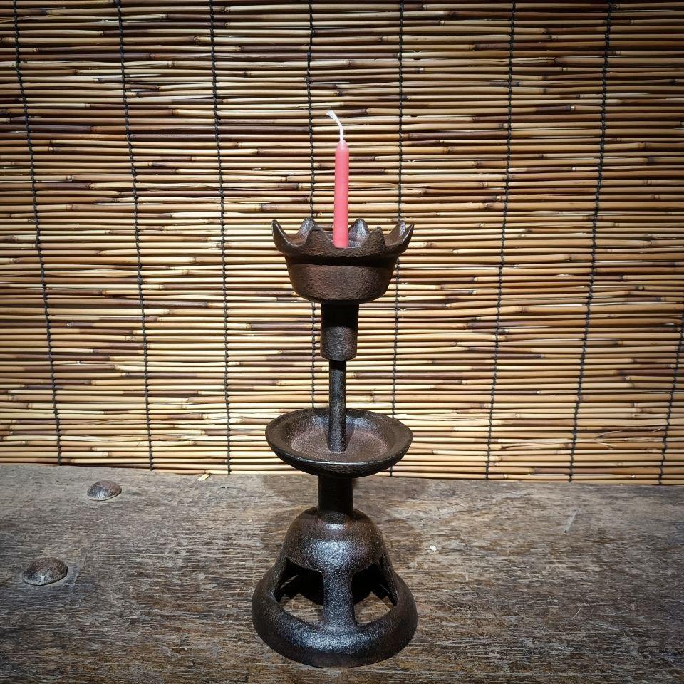 Old Chinese Iron Lotus Flower Style Candle Holder For Sale 3