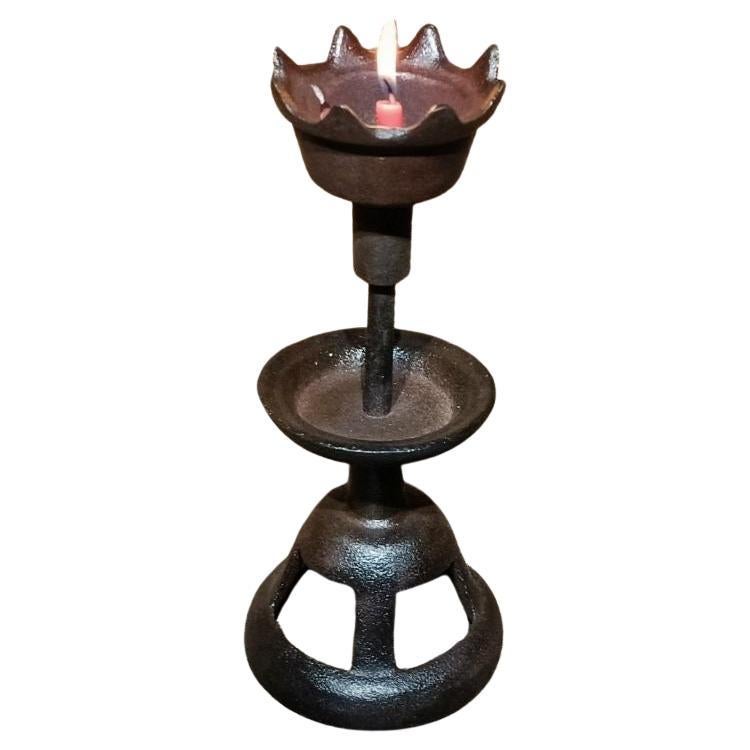 Old Chinese Iron Lotus Flower Style Candle Holder