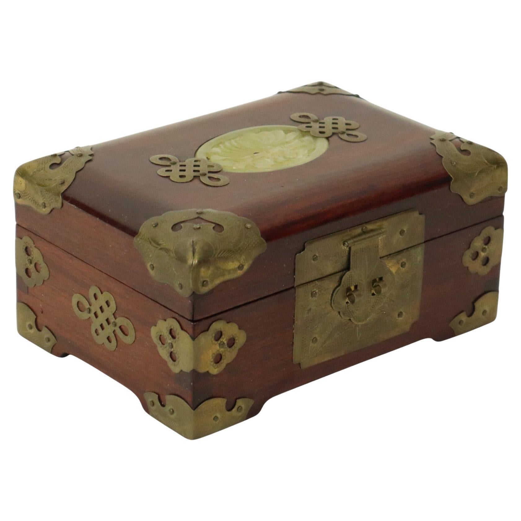 Old Chinese Jewelry Box Jewelry Box Jade Rosewood Brass