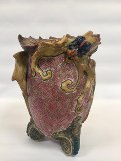 Old Chinese Multi-Color Porcelain Winged Dragon Vase, circa 1850