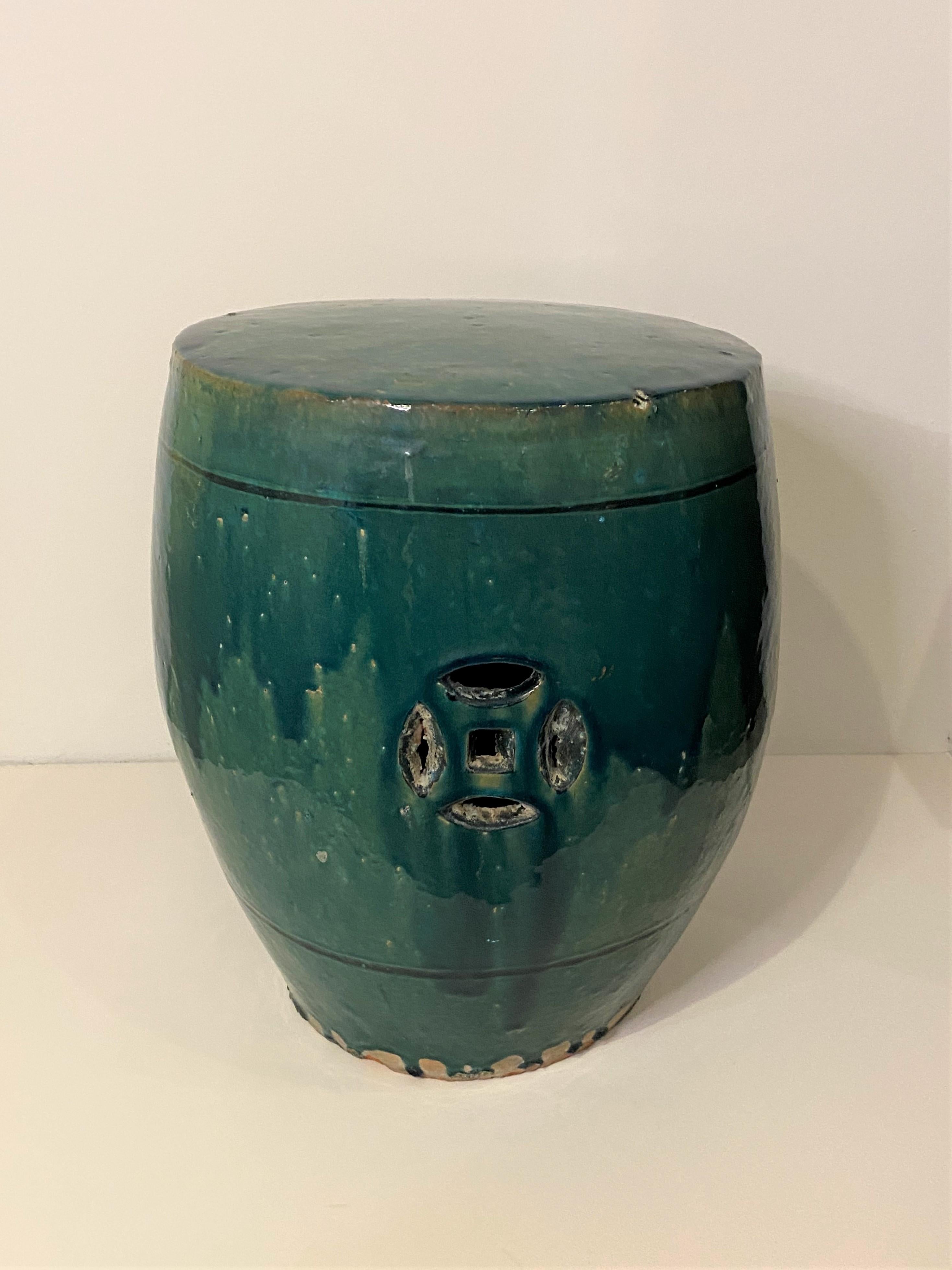 Old Chinese Turquoise Ceramic Garden Seat In Fair Condition For Sale In North Salem, NY