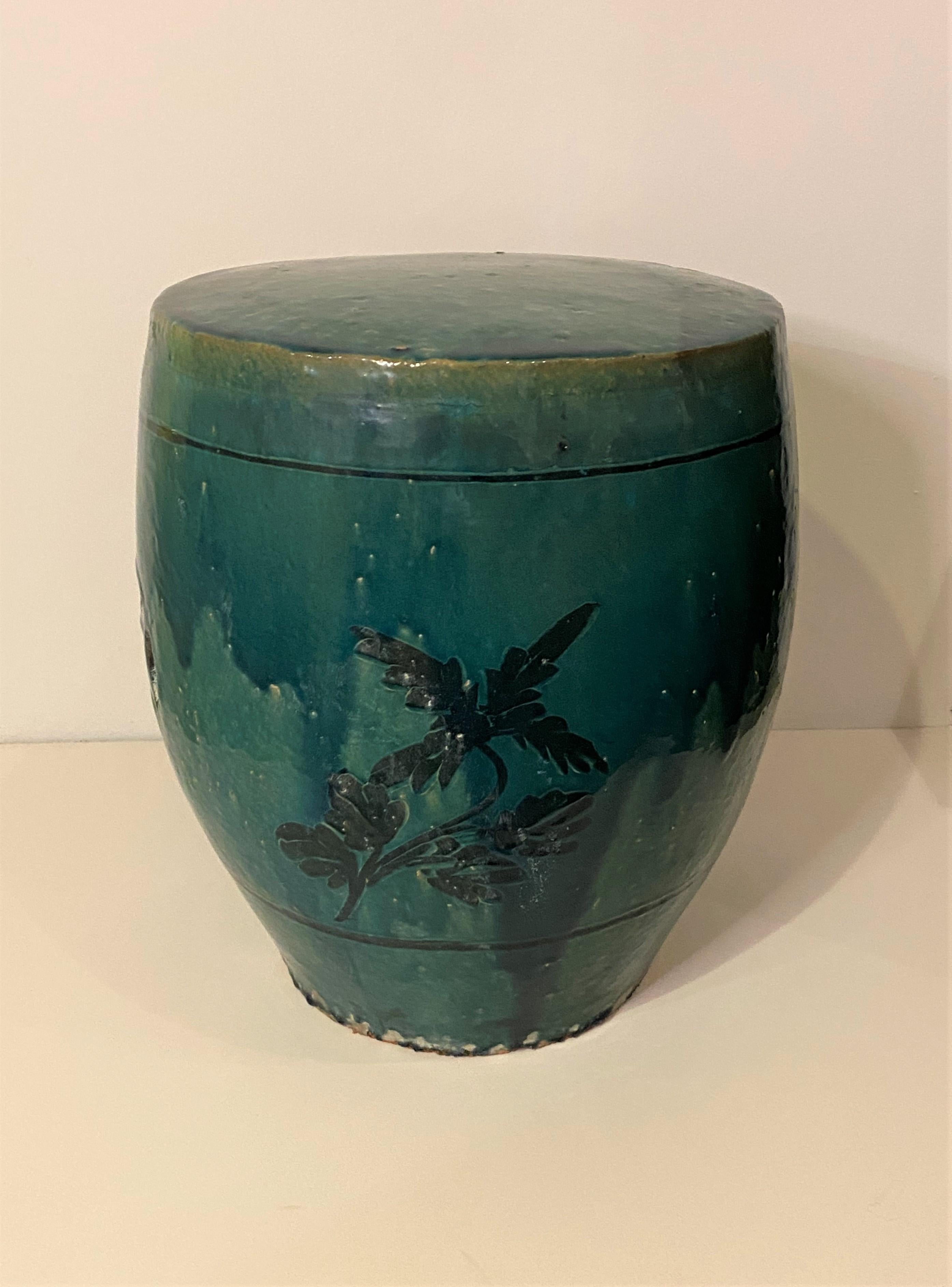 20th Century Old Chinese Turquoise Ceramic Garden Seat For Sale