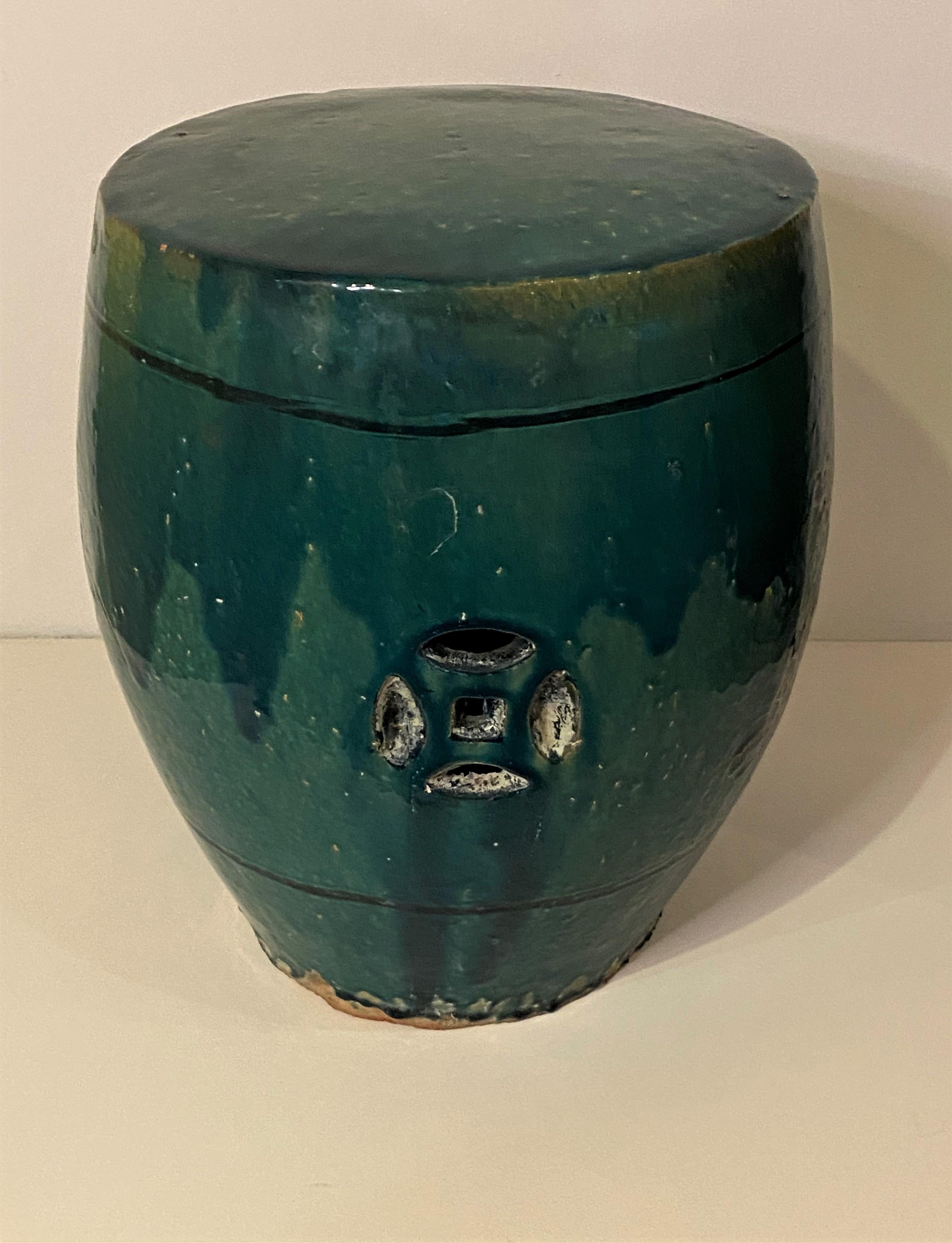 Old Chinese Turquoise Ceramic Garden Seat For Sale 1