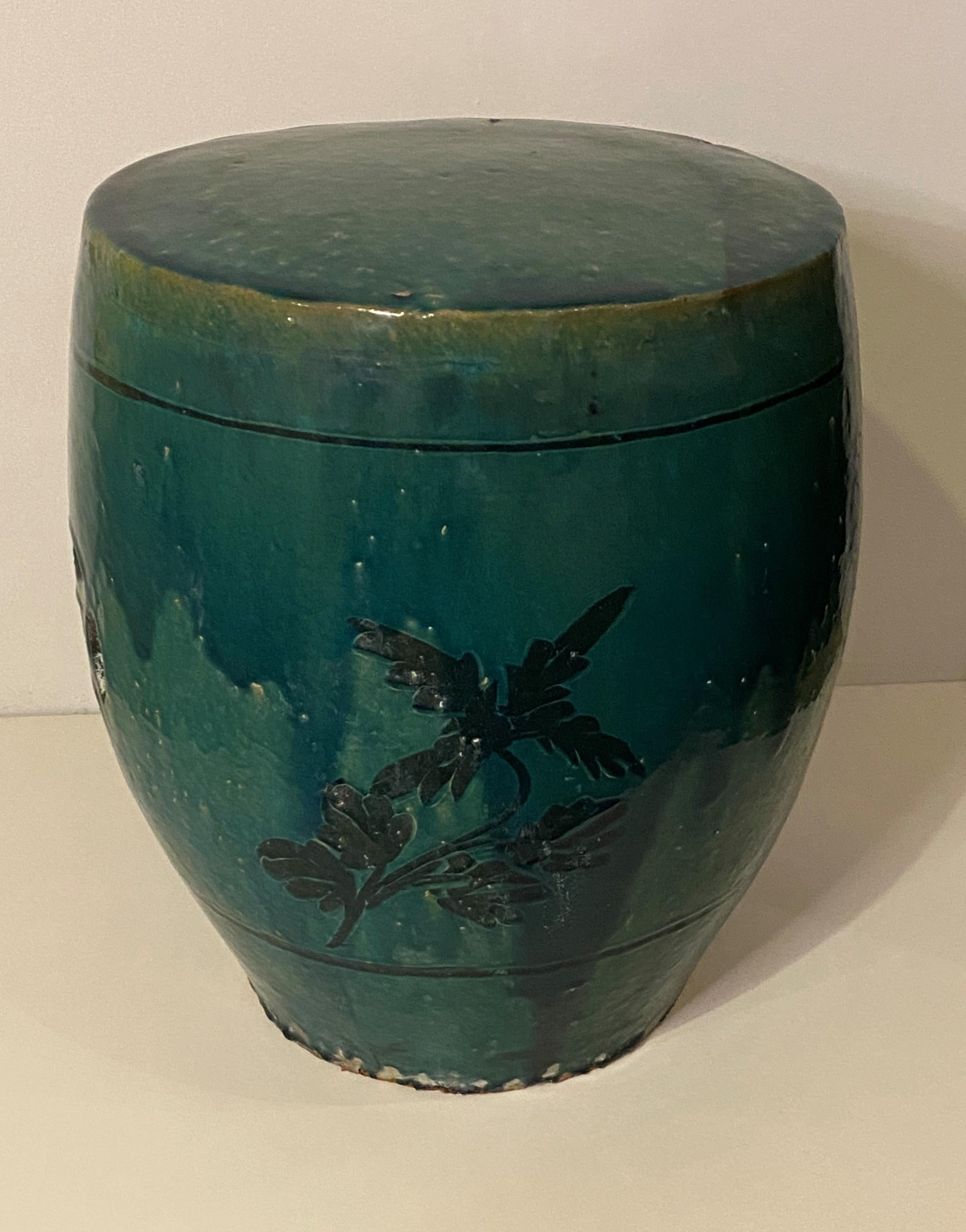 Altes chinesisches türkisfarbenes Keramik-Gartensitz im Angebot 1