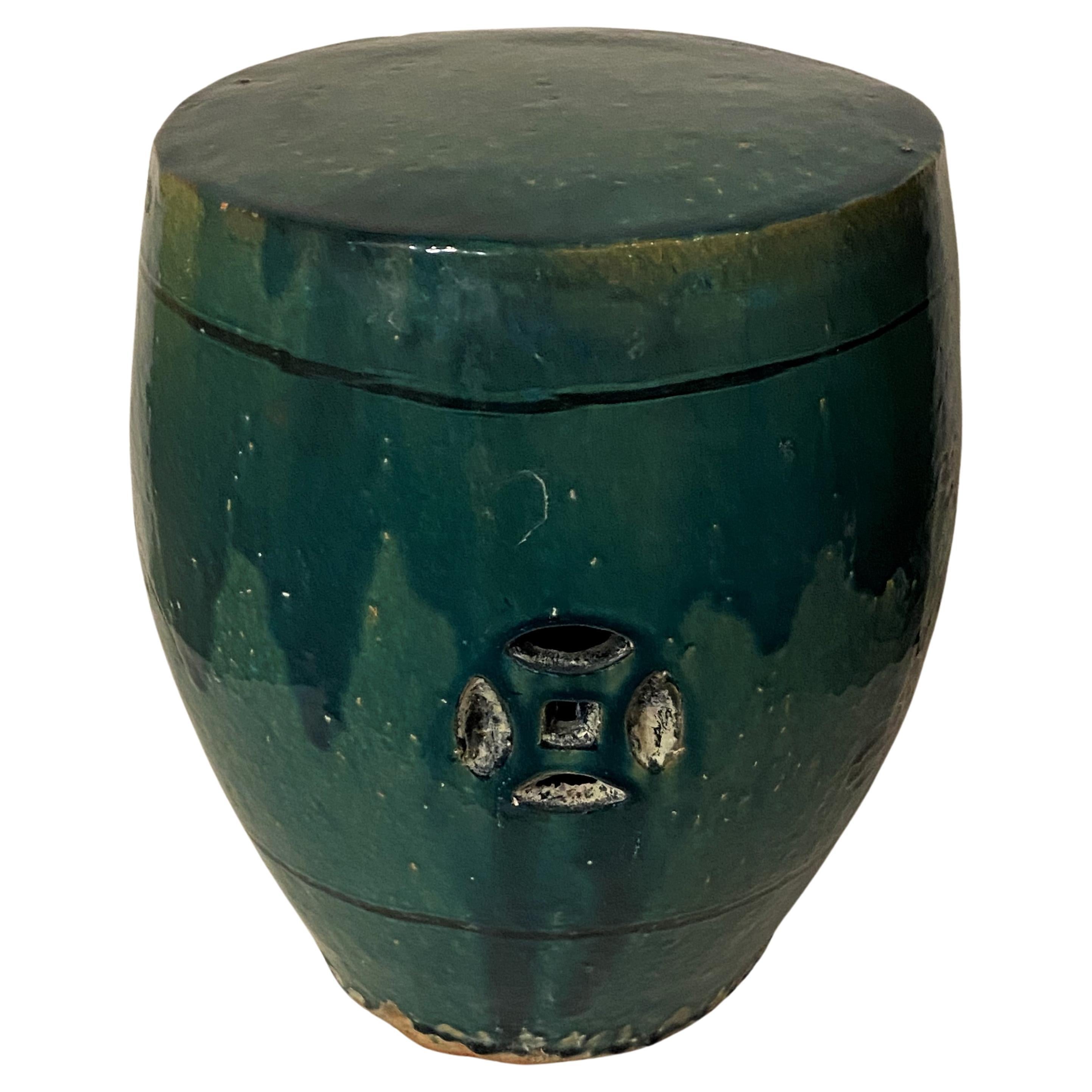 Altes chinesisches türkisfarbenes Keramik-Gartensitz im Angebot