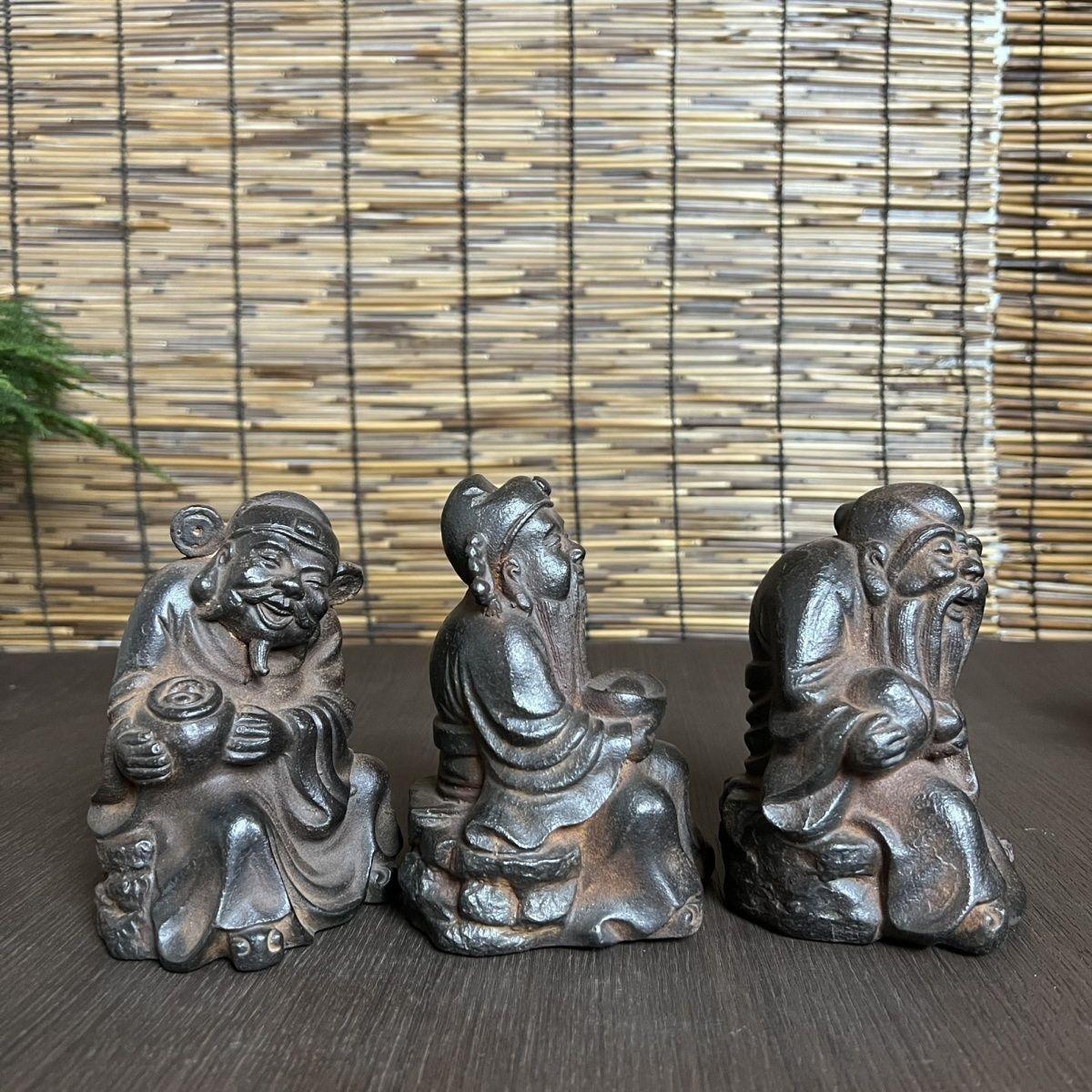 Antico set di statue di divinità immortali cinesi della fortuna e della longevità in vendita 3
