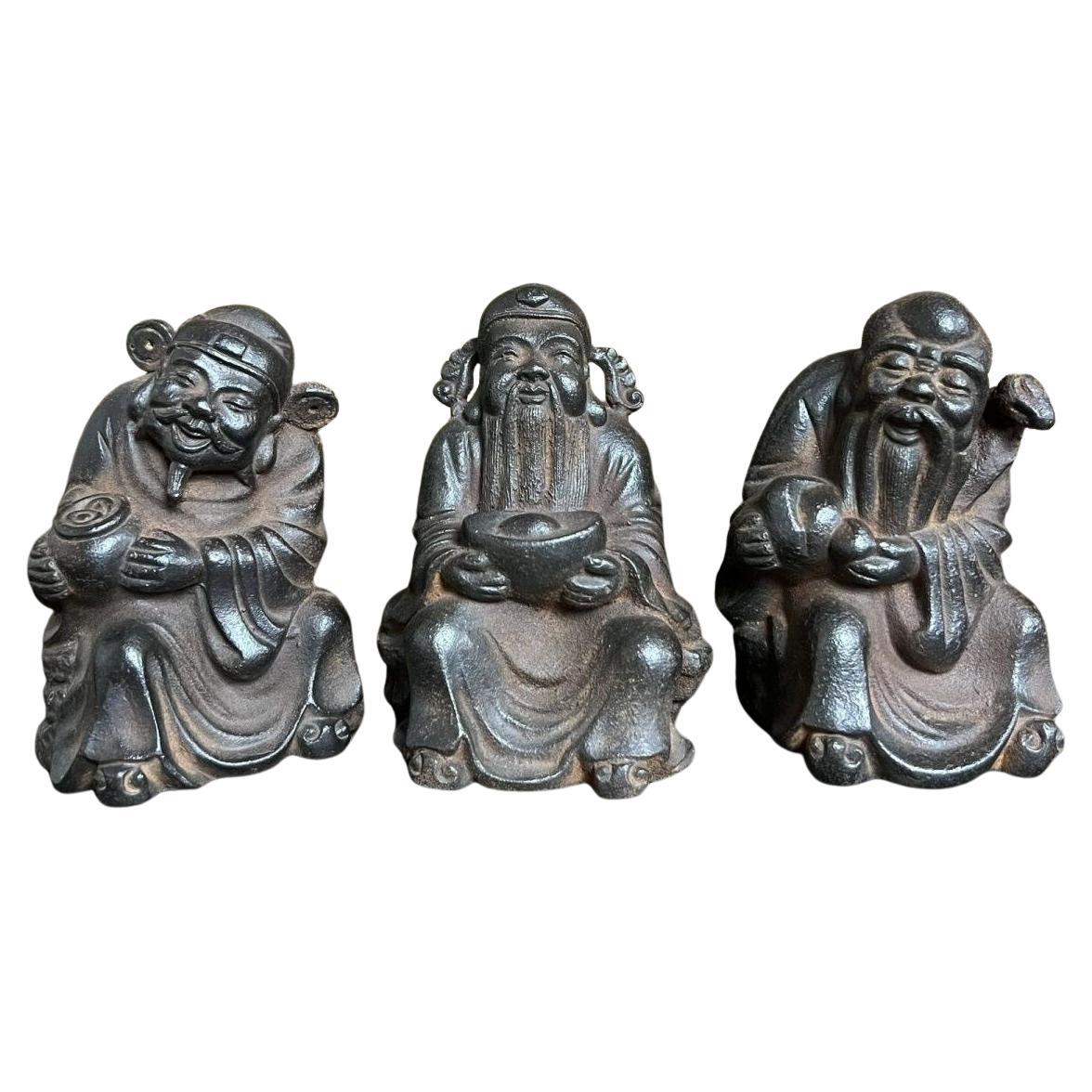 Old Chinese Wealth Fortune Longevity Immortal Gods Statues Set For Sale
