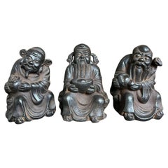 Old Chinese Wealth Fortune Longevity Immortal Gods Statues Set