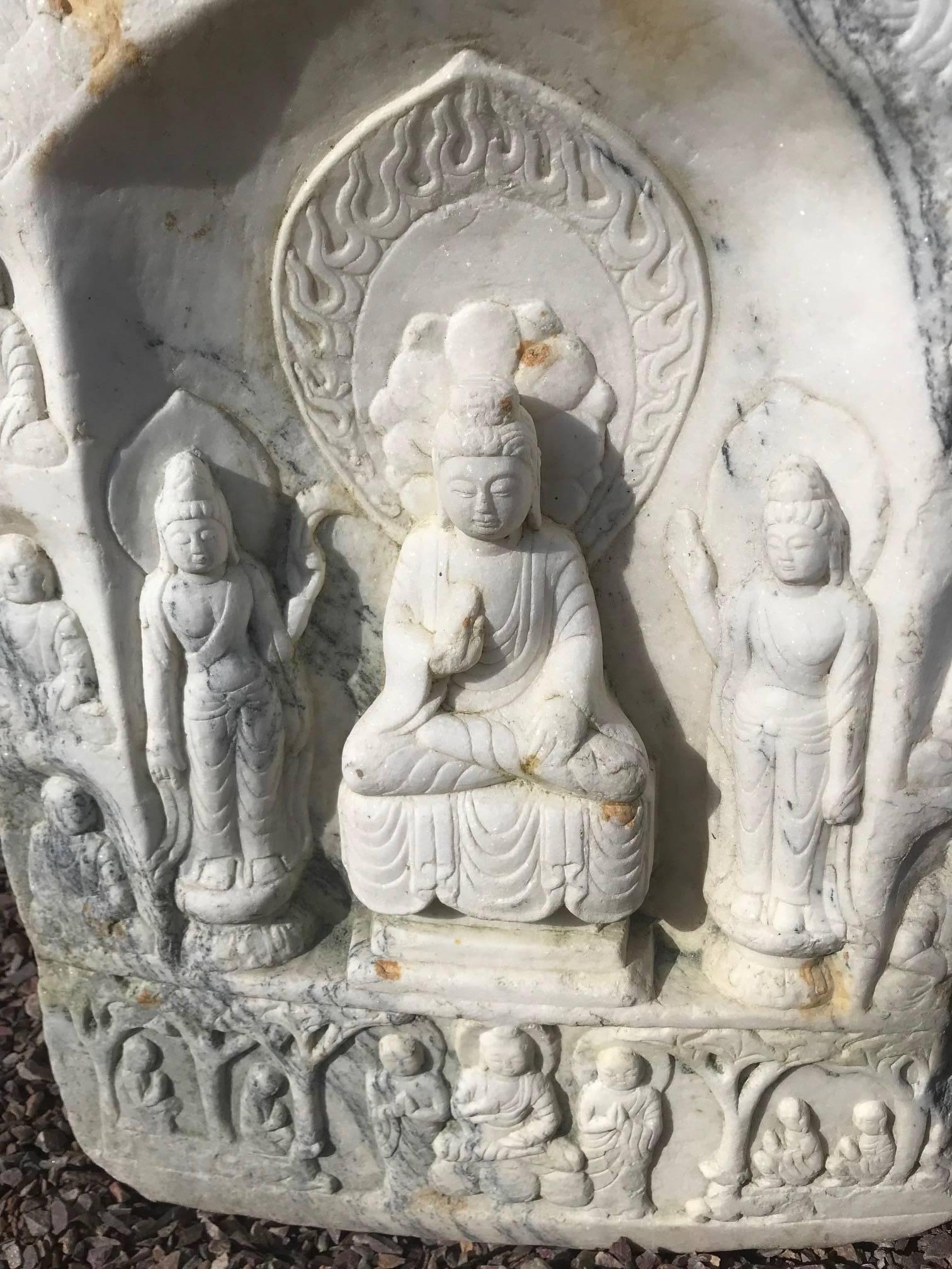 A breathtaking example.

This beautiful Buddha sculpture will bring serenity and timeless style to your home, office, sacred space, or garden

This older hand-carved marble sculpture comes from a 50 year old Chinese antique stone collection formed
