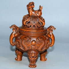 Old Chinese Wood Carving Dragon Beast Burner