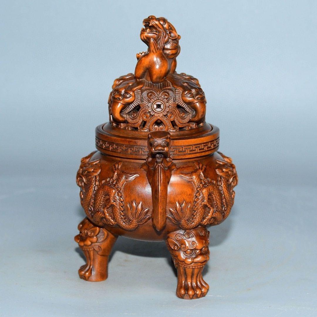 Old Chinese Wood Carving Dragon Beast Burner In Fair Condition For Sale In 景德镇市, CN