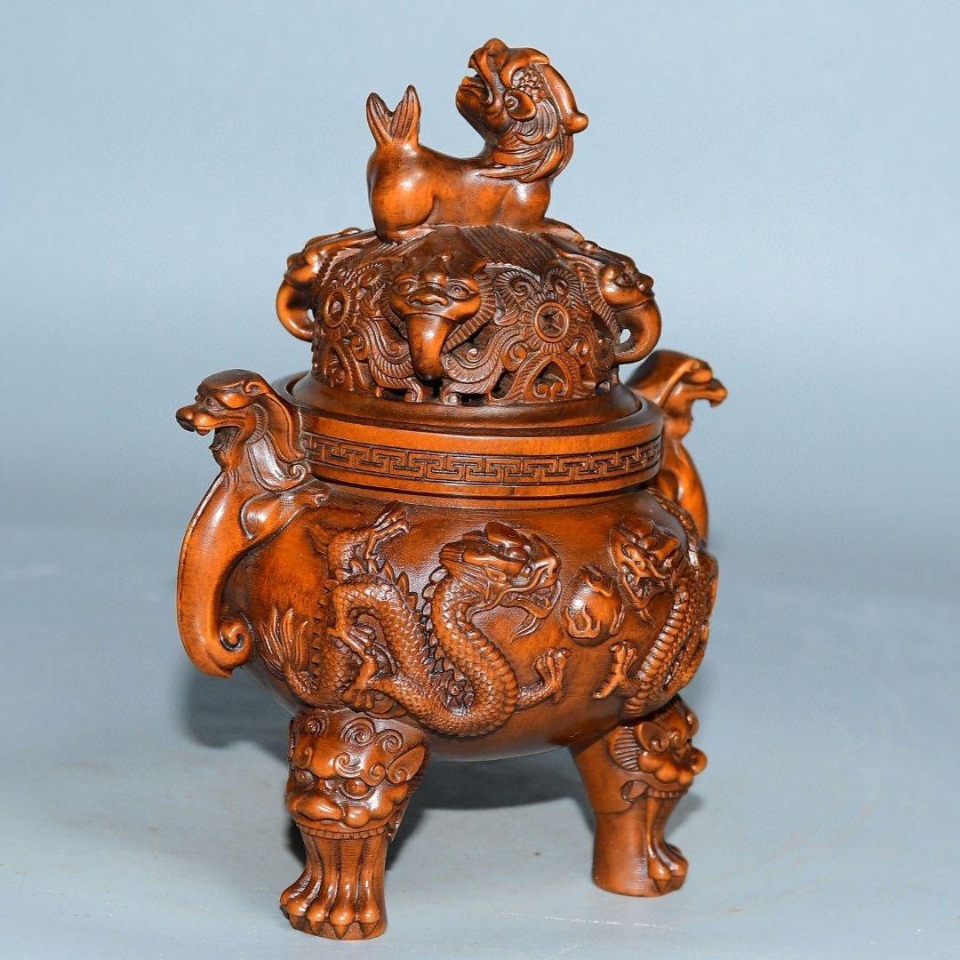 20th Century Old Chinese Wood Carving Dragon Beast Burner For Sale