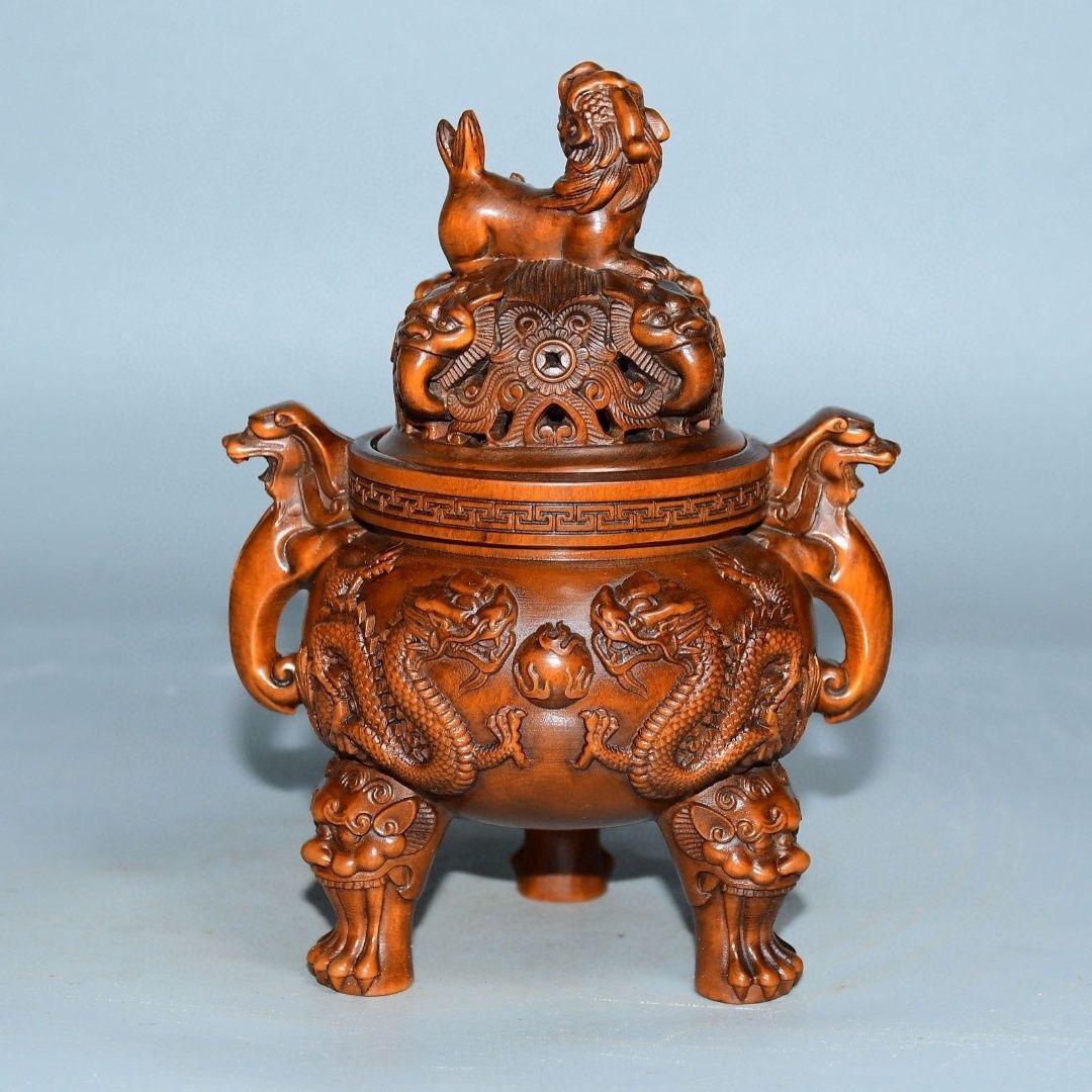 Old Chinese Wood Carving Dragon Beast Burner For Sale 2