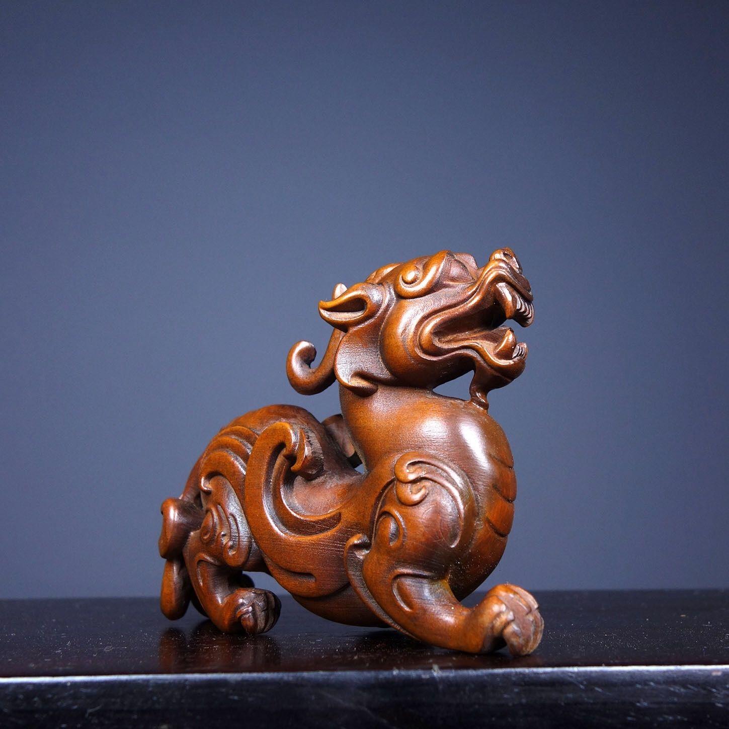 19th Century Old Chinese Wood Carving Pixiu Feng Shui Statue For Sale