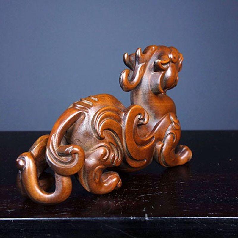 Old Chinese Wood Carving Pixiu Feng Shui Statue For Sale 2