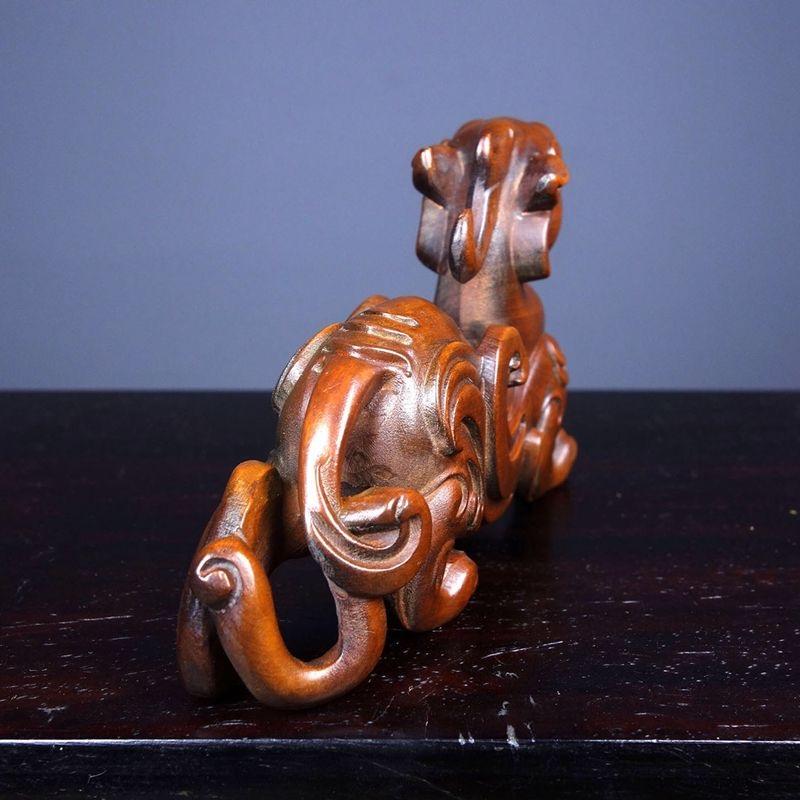 Old Chinese Wood Carving Pixiu Feng Shui Statue For Sale 3
