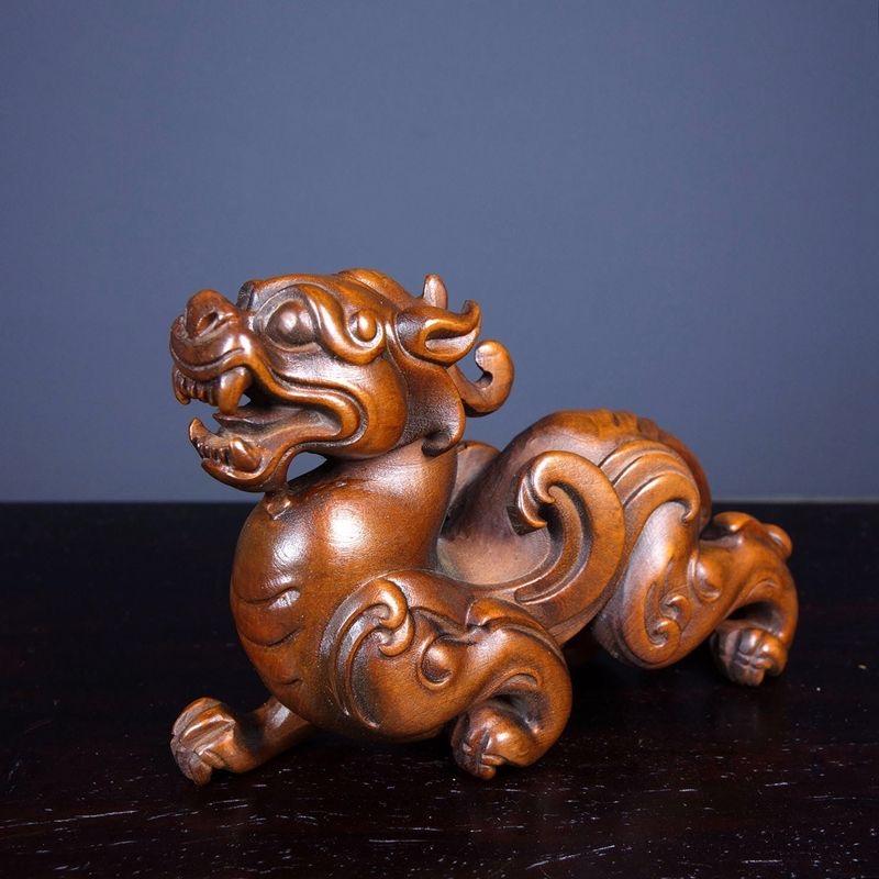Old Chinese Wood Carving Pixiu Feng Shui Statue For Sale 4