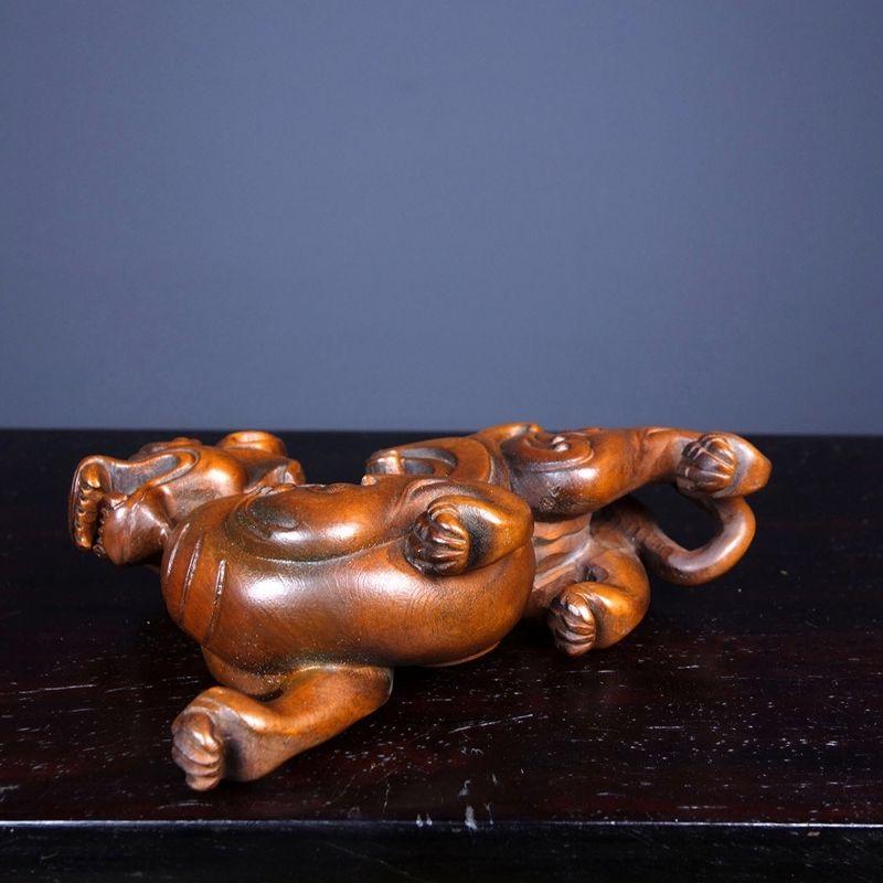 Old Chinese Wood Carving Pixiu Feng Shui Statue For Sale 5