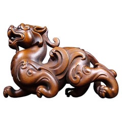 Old Chinese Wood Carving Pixiu Feng Shui Statue