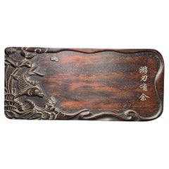 Alte chinesische Wood Gravur Fische Lotus Blumen Quadratische Platte