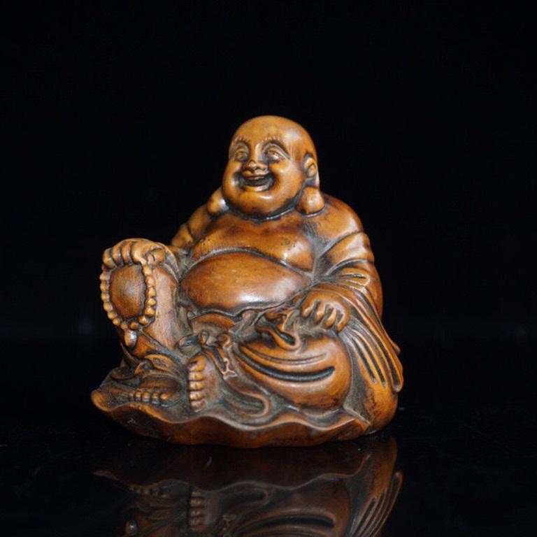 Antica incisione cinese su legno del Buddha sorridente In condizioni discrete in vendita a 景德镇市, CN
