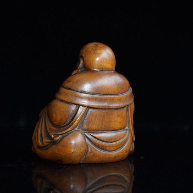 Antica incisione cinese su legno del Buddha sorridente in vendita 1