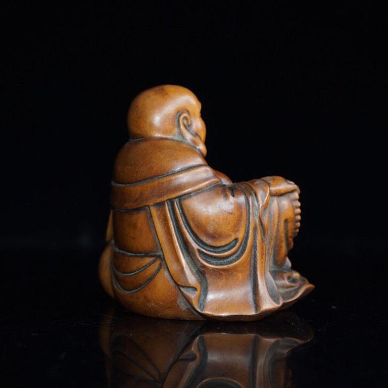 Antica incisione cinese su legno del Buddha sorridente in vendita 3