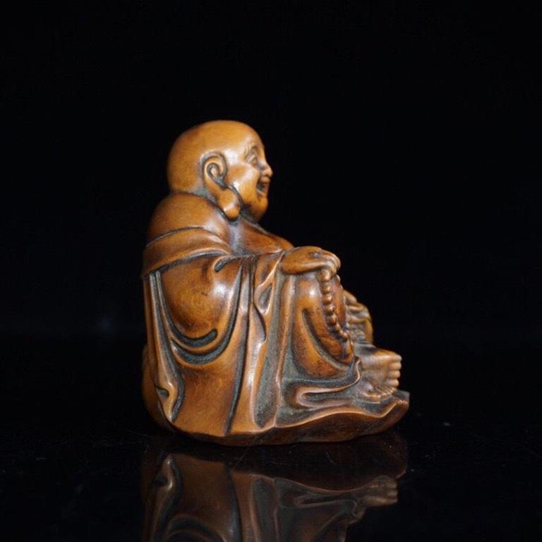 Antica incisione cinese su legno del Buddha sorridente in vendita 4