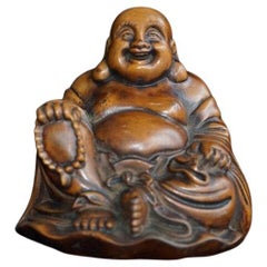 Old Chinese Wood Engraving Smiling Buddha
