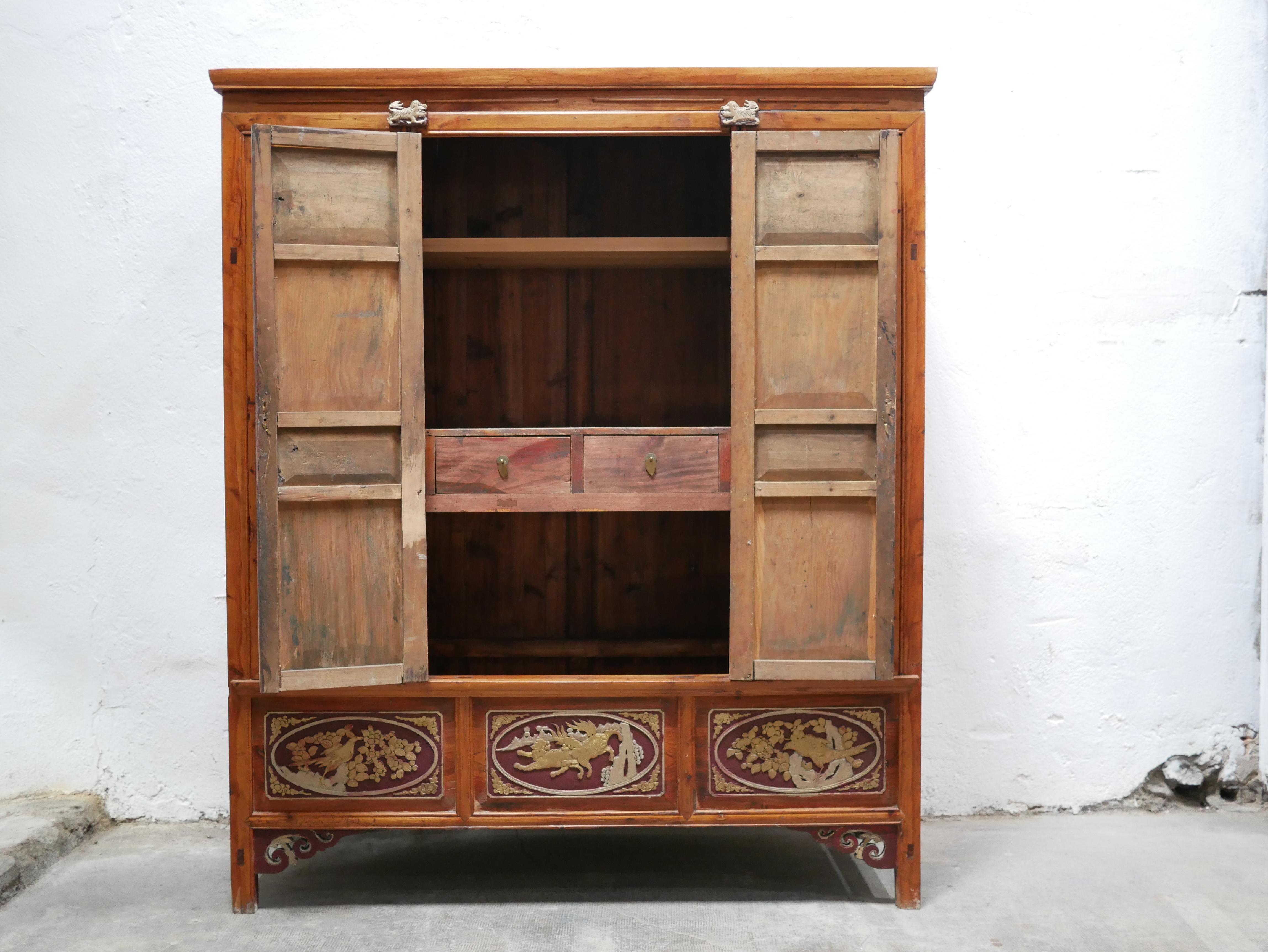 Hand-Carved Old Chinese Wooden Cabinet For Sale