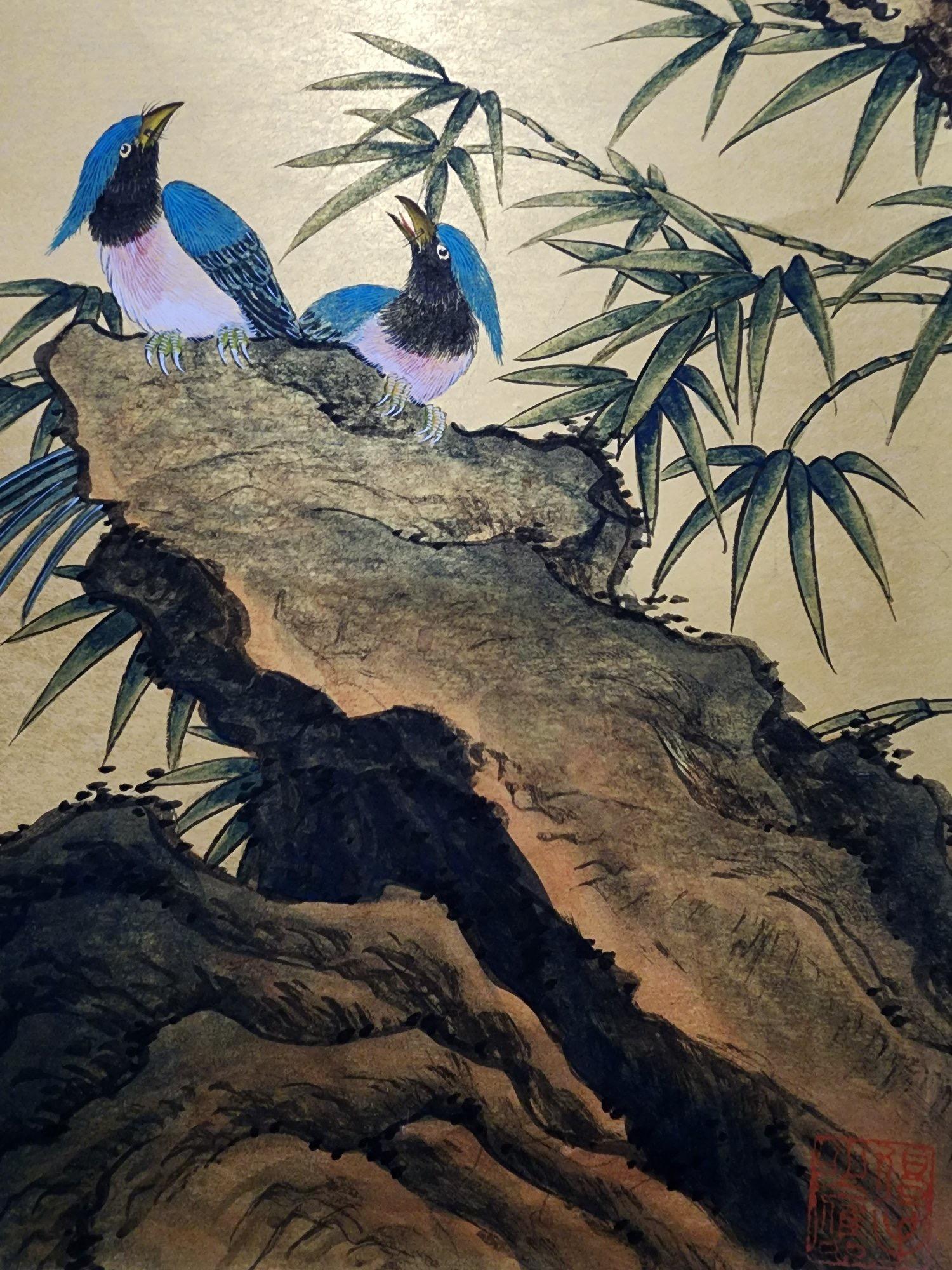 Old Chinese Zhang Daqian Hand Painting Birds Flowers Paper Wall Decoration For Sale 2