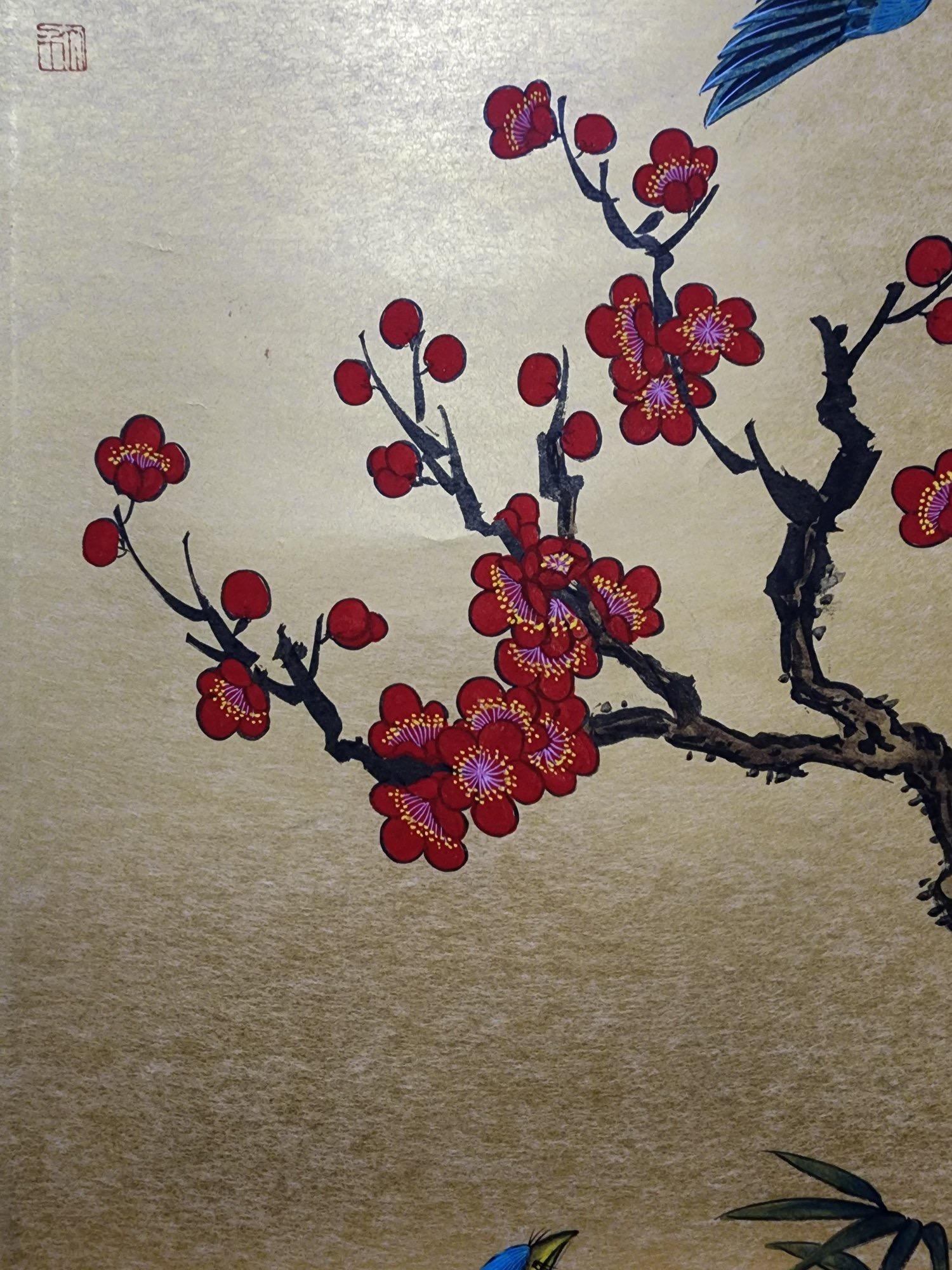 Old Chinese Zhang Daqian Hand Painting Birds Flowers Paper Wall Decoration For Sale 3