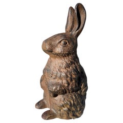 Old Chocolate Brown Garden Rabbit with Pricked Ears
