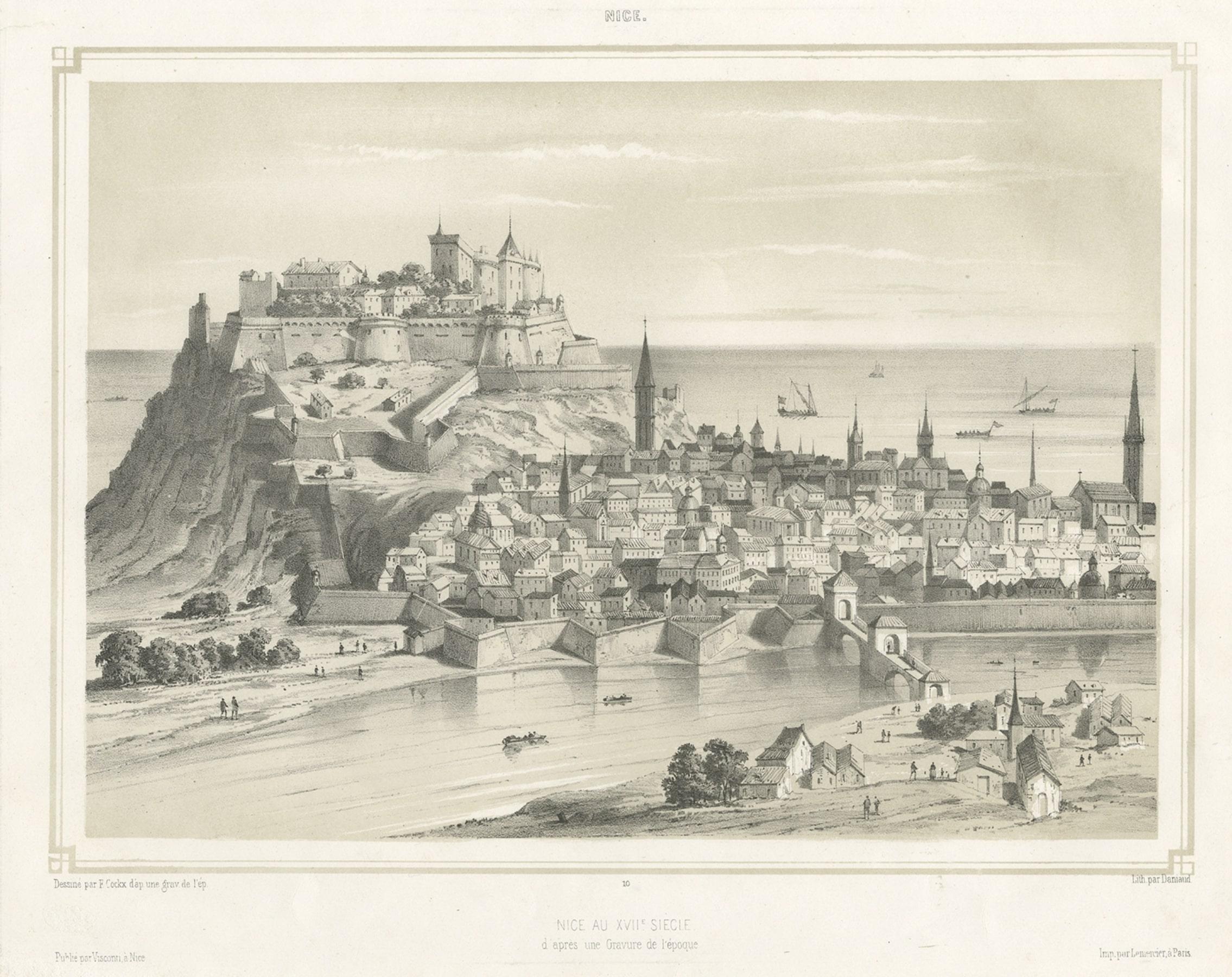 Papier Vue de la vieille ville de Nice, France, au XVIIe siècle, 1855 en vente