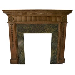 Old Classically Carved English Pine Mantel of 18th Century Design