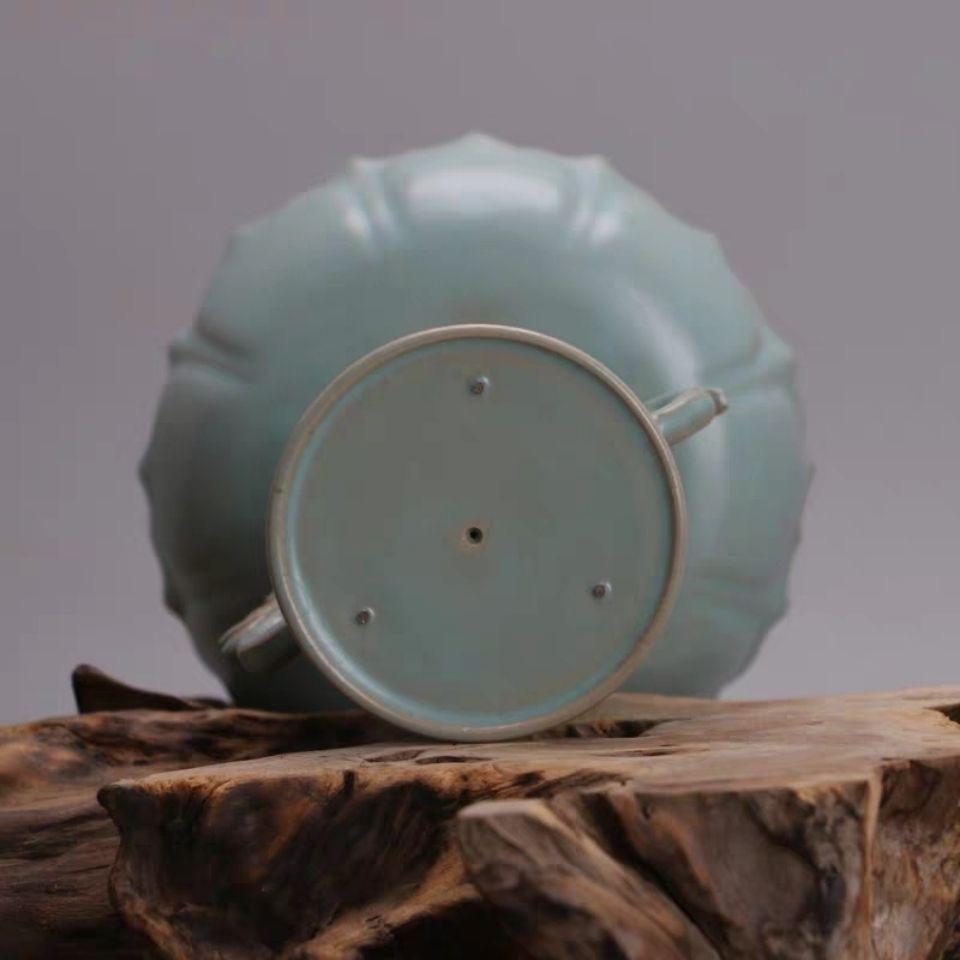 Porcelain Old Collection of Chinese Ru Kiln Double Phoenix Lotus Candle Stick For Sale