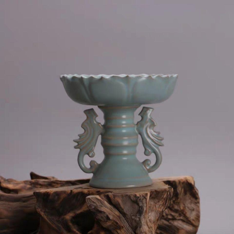 Old Collection of Chinese Ru Kiln Double Phoenix Lotus Candle Stick For Sale 1