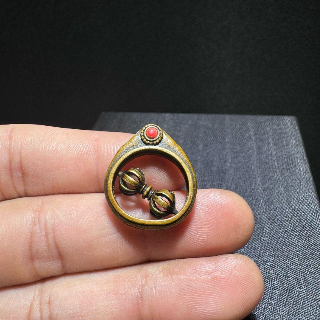 19th Century Old Collection of Tibetan Bronze Turning Vajra Pestle Ring For Sale