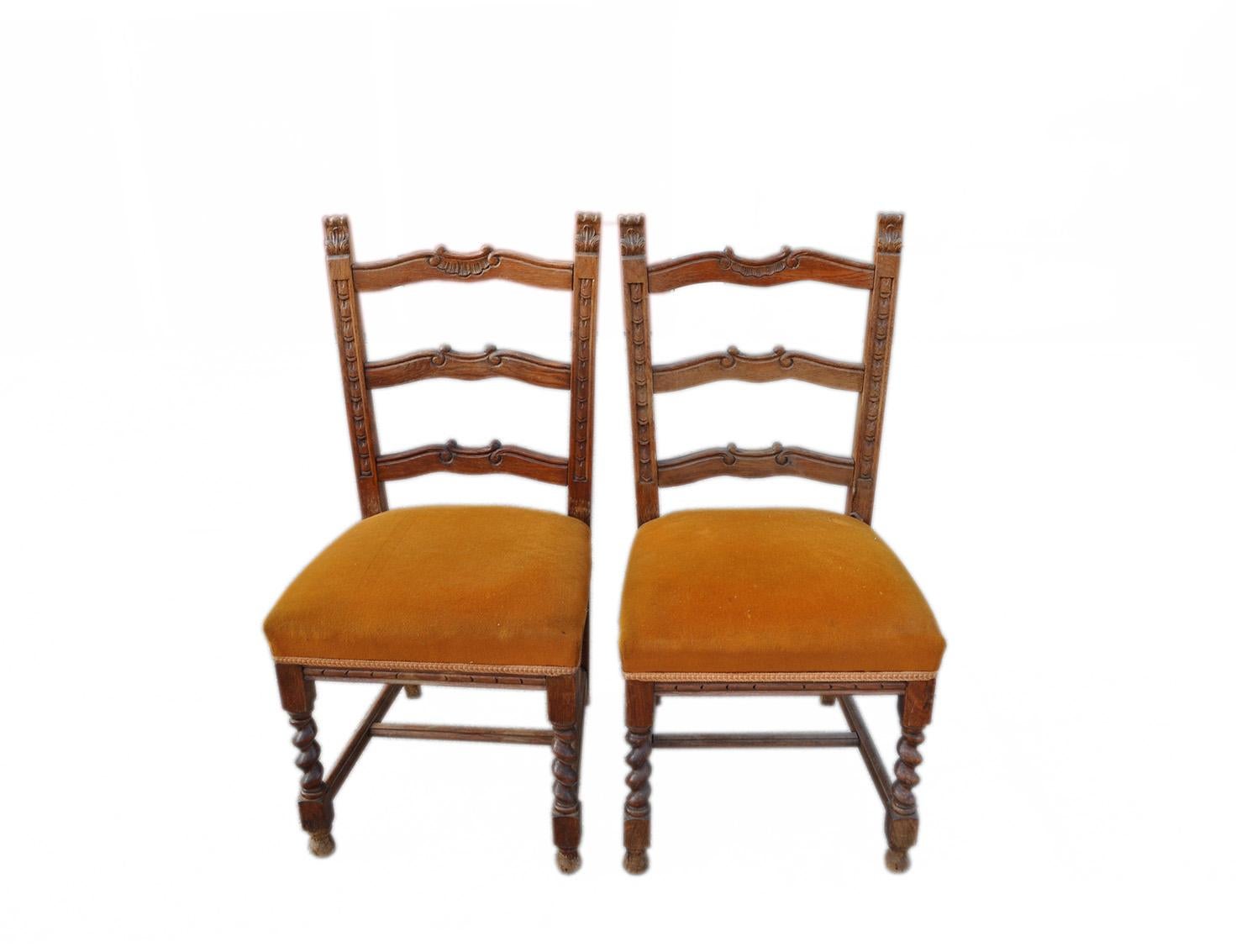 European Old Colonial Dining Chairs, Pair For Sale