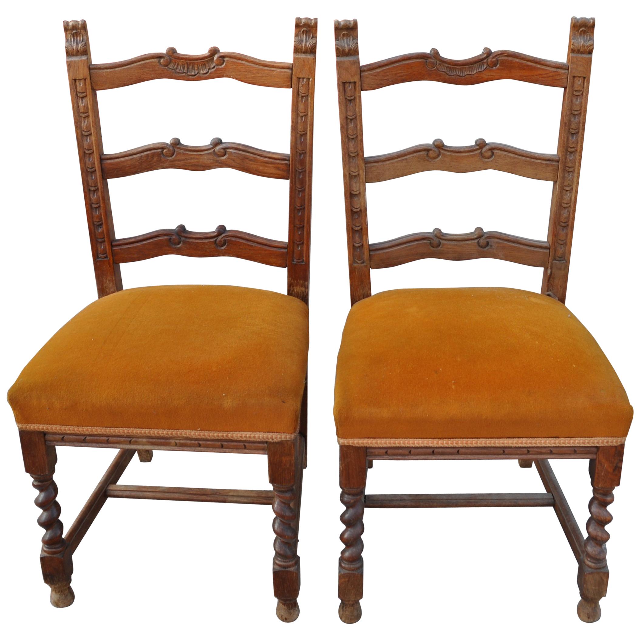 Old Colonial Dining Chairs, Pair For Sale