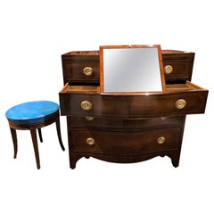 Vintage Old Colony Custom Mahogany Chest of Drawers with Vanity & Stool