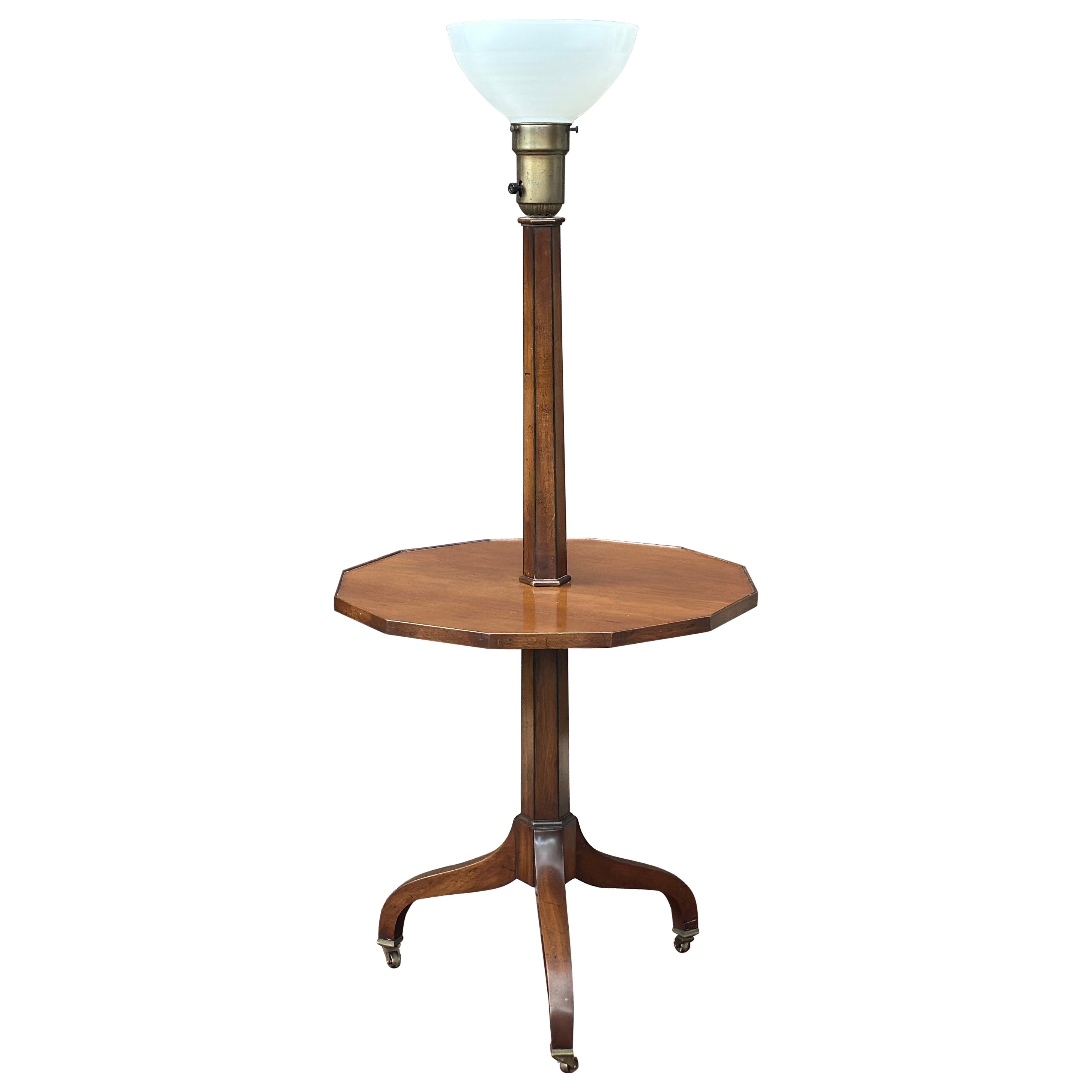 Old Colony Furniture Co. Regency Style Floor Lamp Table on Brass Casters For Sale