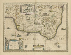 Antique Engraving of Blaeu's first Map of Brazil, Circa 1640