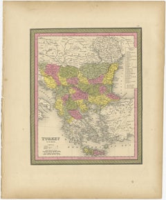 Old Colourful Decorative Map of Turkey in Europe, 1846