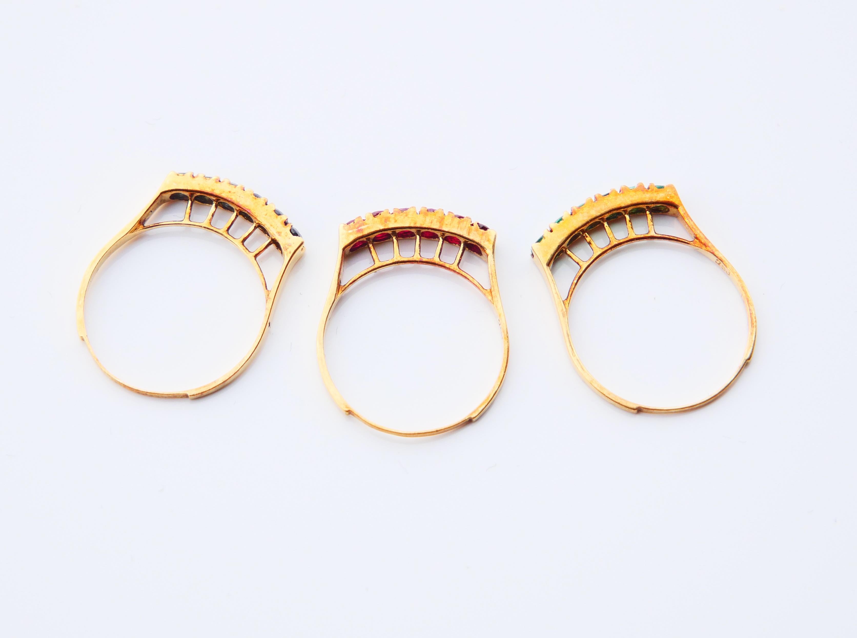 Bague Ancienne Combinaison Saphir Rubis Emeraude massif Or 18K Taille Ø 6.75US / 7.45gr en vente 7