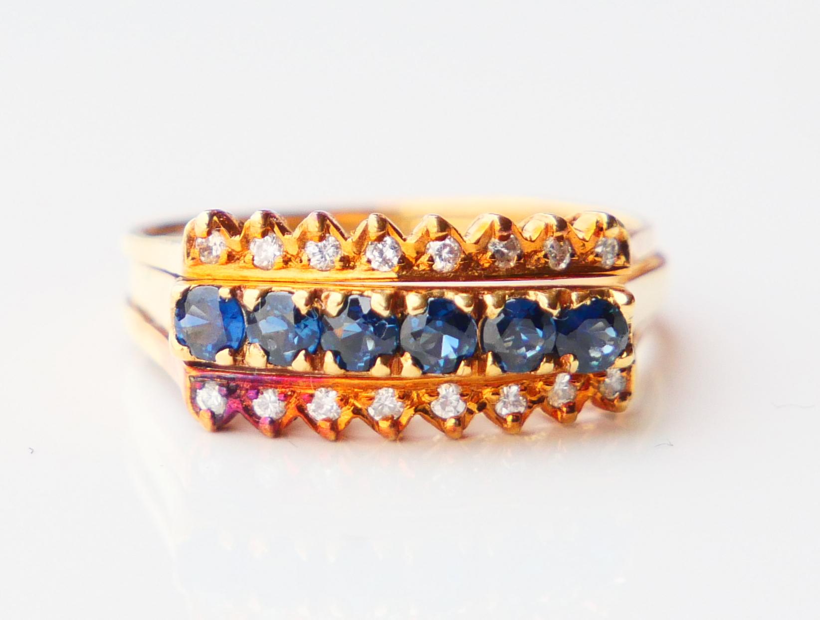 Bague Ancienne Combinaison Saphir Rubis Emeraude massif Or 18K Taille Ø 6.75US / 7.45gr en vente 10