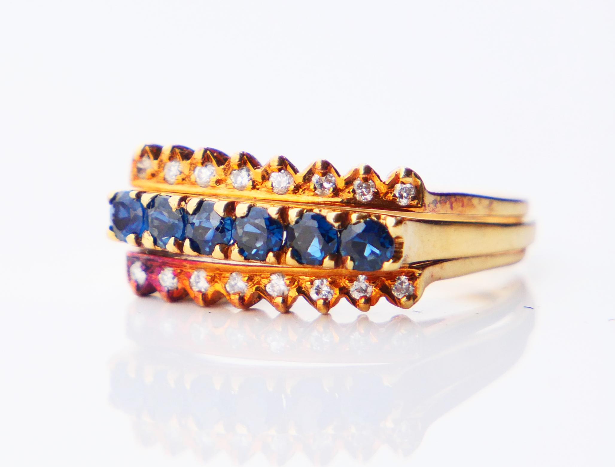 Bague Ancienne Combinaison Saphir Rubis Emeraude massif Or 18K Taille Ø 6.75US / 7.45gr en vente 11