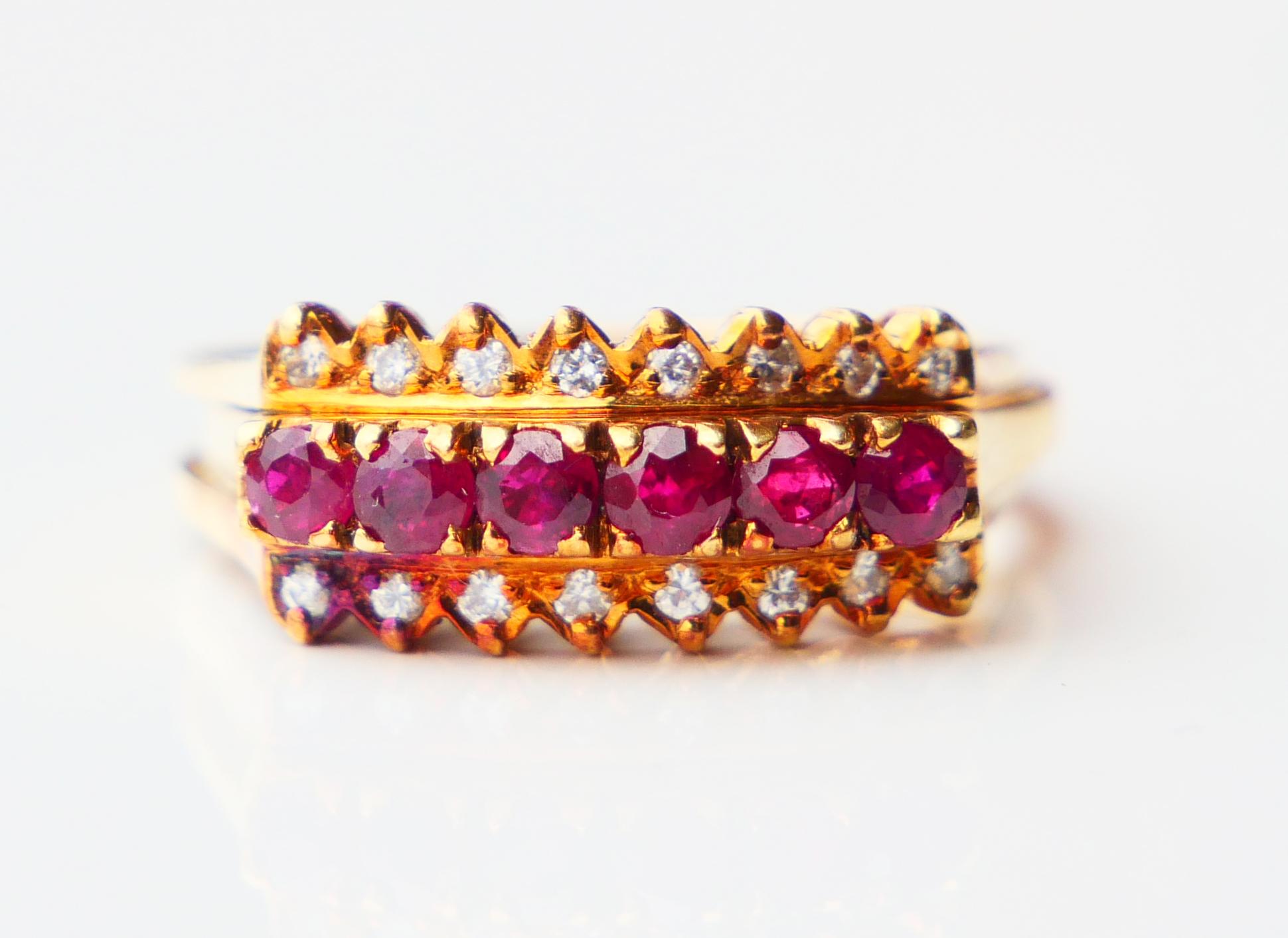 Bague Ancienne Combinaison Saphir Rubis Emeraude massif Or 18K Taille Ø 6.75US / 7.45gr en vente 12