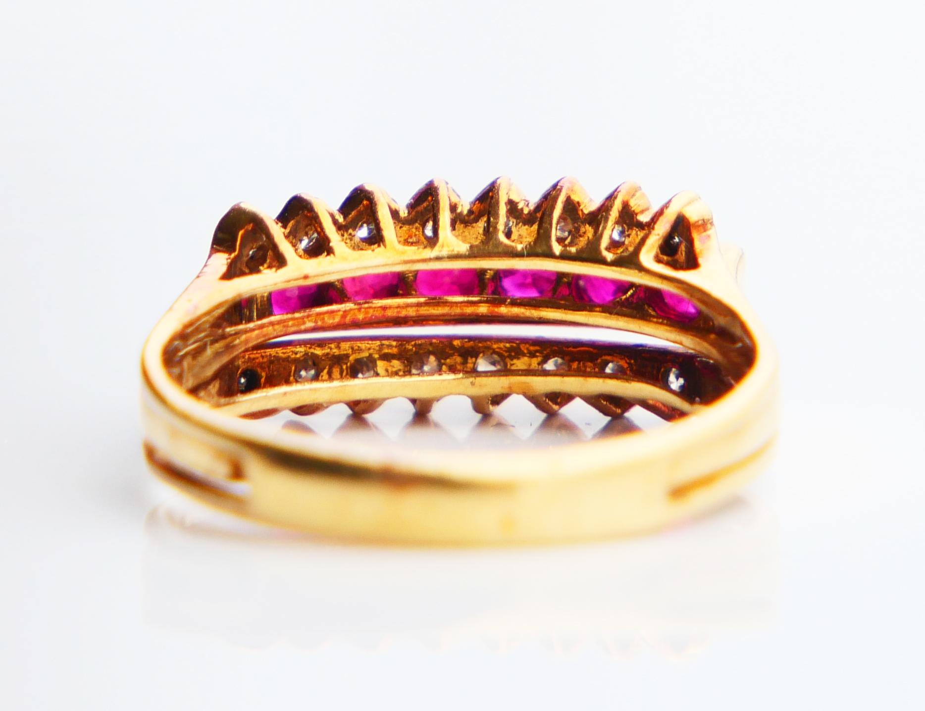 Bague Ancienne Combinaison Saphir Rubis Emeraude massif Or 18K Taille Ø 6.75US / 7.45gr en vente 13